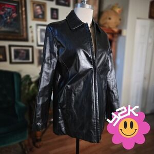 Vintage Y2K Derma Collection Black Leather Zip Front Jacket Minimalist Moto